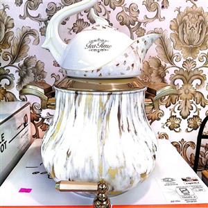 کتری قوری لعابی پاچی ماربل سفید طوسی