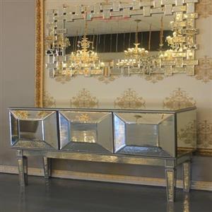 آینه کنسول با بدنه چوبی آینه کاری شده و آینه دیواری کارشده