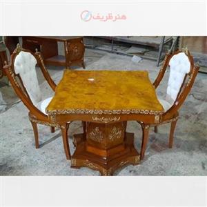 میز ناهار خوری 2 نفره معرق کاری شده کار شده با چوب روس و رنگ درجه یک