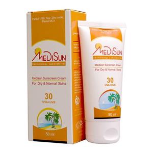 مدیسان کرم ضدآفتاب بی رنگ پوست نرمال و خشک SPF30
