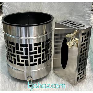 سطل و جا دستمال کاغذی فلزی سیلور کد 13