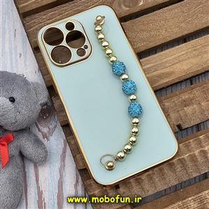 قاب گوشی iPhone 13 Pro آیفون طرح مای کیس گلد لاین لاکچری دستبندی نگین دار مرواریدی سبزآبی کد 420