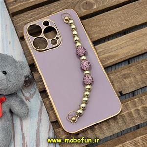 قاب گوشی iPhone 13 Pro آیفون طرح مای کیس گلد لاین لاکچری دستبندی نگین دار مرواریدی بنفش کد 421