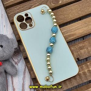 قاب گوشی iPhone 12 Pro آیفون طرح مای کیس گلد لاین لاکچری دستبندی نگین دار مرواریدی سبزآبی کد 820