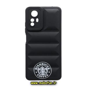 قاب گوشی Redmi Note 12S شیائومی سیلیکون ژله ای پافر PC زیر بسته محافظ لنز دار طرح استارباکس STARBUCKS رنگ مشکی کد 42