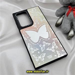 قاب گوشی Galaxy S22 Ultra سامسونگ پشت گلس آینه ای اورجینال CASETIFY طرح پروانه کیوت محافظ لنزدار مشکی کد 359