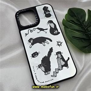 قاب گوشی iPhone 13 Pro Max آیفون پشت گلس آینه ای اورجینال CASETIFY طرح گربه بازیگوش محافظ لنزدار مشکی کد 587