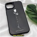 قاب گوشی iPhone 13 - iPhone 14 آیفون پشت گلس آینه ای اورجینال CASETIFY طرح رز سفید من محافظ لنزدار مشکی کد 512