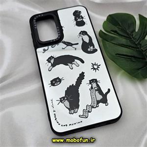 قاب گوشی Galaxy A23 4G سامسونگ پشت گلس آینه ای اورجینال CASETIFY طرح گربه بازیگوش محافظ لنزدار مشکی کد 502