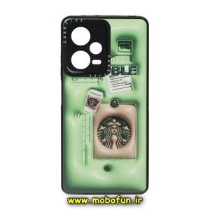قاب گوشی Redmi Note 12 Pro 5G شیائومی پشت گلس آینه ای CASETIFY طرح استارباکس STARBUCKS محافظ لنزدار مشکی کد 123