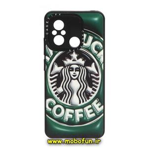 قاب گوشی Redmi 12C - Poco C55 - Redmi 11A شیائومی پشت گلس آینه ای CASETIFY طرح استارباکس STARBUCKS محافظ لنزدار مشکی کد 272