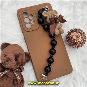 قاب گوشی Galaxy A52 4G - Galaxy A52 5G - Galaxy A52S سامسونگ طرح سیلیکونی عروسکی دستبندی مرواریدی خرس محافظ لنز دار قهوه ای کد 1190