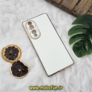قاب گوشی Honor 70 آنر طرح ژله ای مای کیس گلد لاین دور طلایی محافظ لنز دار سفید کد 36