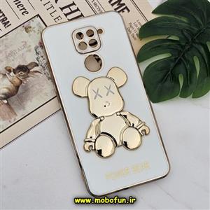 قاب گوشی Redmi Note 9 شیائومی طرح ژله ای مای کیس خرس طلایی تدی برجسته POWER BEAR محافظ لنز دار پاپ سوکت دار سفید کد 502