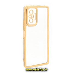 قاب گوشی Redmi Note 10 Pro - Redmi Note 10 Pro Max شیائومی طرح الکتروپلیتینگ ژله ای شفاف محافظ لنز دار ایربگ دار طلایی کد 667
