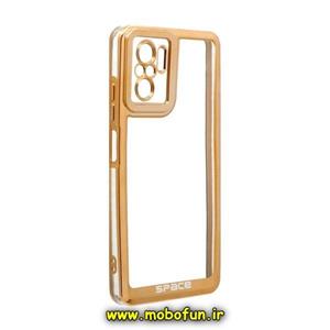 قاب گوشی Redmi Note 10 4G - Redmi Note 10S - Poco M5S شیائومی شیائومی طرح الکتروپلیتینگ ژله ای شفاف اورجینال اسپیس SPACE محافظ لنز دار طلایی کد 514