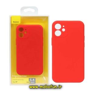 قاب گوشی iPhone 12 آیفون سیلیکونی اورجینال بیسوس Baseus پاک کنی درجه یک زیربسته قرمز محافظ لنز دار کد 784