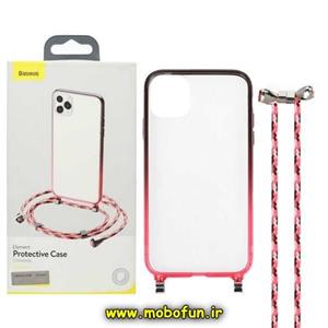 قاب گوشی iPhone 11 Pro Max آیفون شفاف شیشه ای سخت اورجینال برند باسئوس بند دار کنفی کد 550