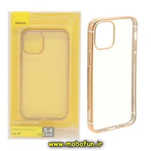 قاب گوشی iPhone 12 Mini آیفون طرح الکتروپلیتینگ ژله ای شفاف اورجینال بیسوس Baseus طلایی کد 113