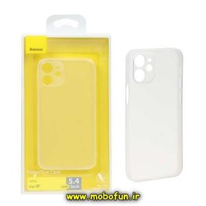 قاب گوشی iPhone 12 Mini آیفون طرح ژله ای ساده اورجینال سبک بیسوس Baseus بی رنگ مات محافظ لنز دار کد 120