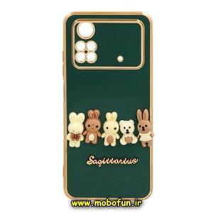 قاب گوشی Poco M4 Pro 4G شیائومی طرح ژله ای مای کیس گلد لاین دور طلایی عروسکی سه بعدی محافظ لنز دار سبز تیره کد 330