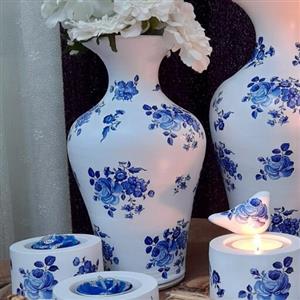 گلدان و شمعدان با طرح زیبای قلم آبی