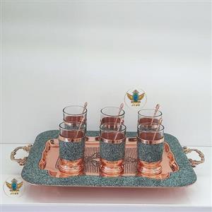 سرویس شربت خوری قابل استفاده مس و فیروزه کوب برند آقاجانی