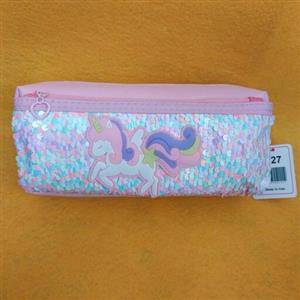 جامدادی فانتزی دو زیپ صورتی طرح یونیکورن پولک دار