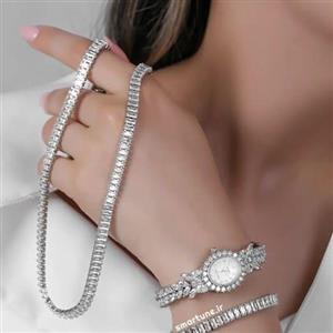 ساعت مچی زنانه رویال کرون نقره ای فول نگین Royal Crown 8035