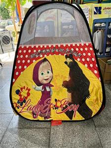 چادربازی کودک طرح  آشا و میشا رنگ قرمز ماشا دخترانه سیسمونی خیمه کلبه چادر کد1