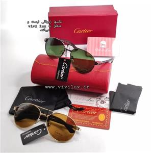 عینک کارتیر شیشه سنگی با پک کامل برند و دسته های روکش چوب CARTIER شامل جعبه قاب چرمی دستمال کیسه کارت با شیشه هایuv400