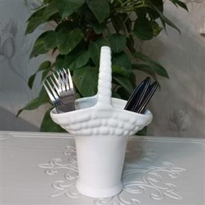 جا کارد و چنگال سرامیکی ،طرح سبدی ،رنگ سفید (ارسال کاملا رایگان)