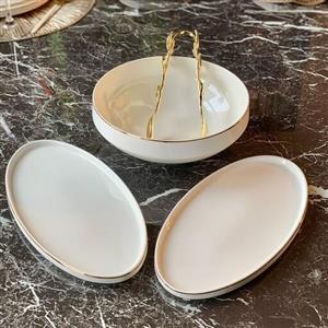 ست دو دیس و کاسه لب طلا برند sembol ترک چینی بن چاینا رنگ ثابتطلاکوب شده با طلای ناب هزینه ارسال به عهد ه مشتری