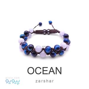 دستبند بافت چرمی سنگ طبیعی دو ردیفه OCEAN