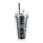 ماگ نی دار مینیسو سری ستاره Star Series Double-layer Plastic Bottle with Straw 420ml(Black)