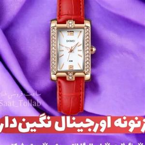ساعت مچی زنانه و دخترانه اسکمی بند چرم قرمز رنگ