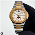 ساعت مردانه پتک فیلیپ ناتیلوس رزگلد نقره ای دو تقویمه 1123 Patek Philippe Nautilus