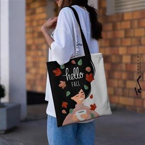 ساک خرید طرح hello fall-سلام پاییز - جنس مخمل پورش-قابل شستشو- بدون زیپ و آستری