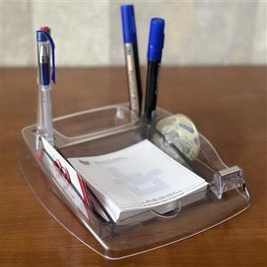 پایه چسب کریستال شفاف 6 کاره سناپلاستیک(جای قلم و کاغذ یادداشت و سنجاق و کارت)