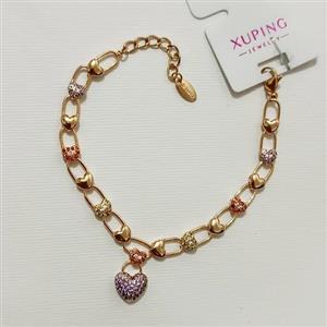 دستبند ژوپینگ مدل قلب سنجاقی نگین رنگی