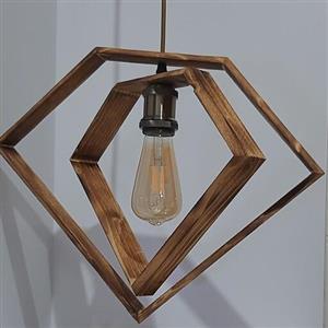 لوستر و چراغ اویز چوبی مدل الماس