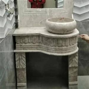 روشویی سنگی پرشین ابعاد 40در70با قاب ایینه هالوژن دار