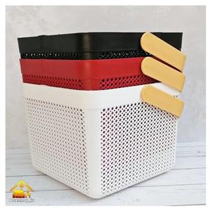 سبد حصیری پیک نیک پلاستیکی دسته دار طرح ایکیا