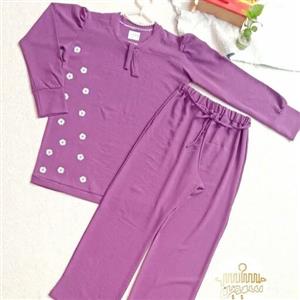 شومیز و شلوار دخترانه. جنس ابرو بادی. رنگ بنفش روشن. بسیار خنک و سبک و با تنخوری شیک و جذاب