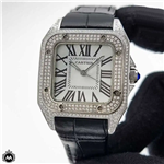 ساعت مچی کارتیر زنانه سانتوس قرمز فول نگین Cartier Santos100 Full Diamond