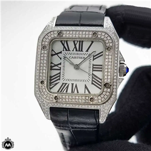 ساعت مچی کارتیر زنانه سانتوس قرمز فول نگین Cartier Santos100 Full Diamond 