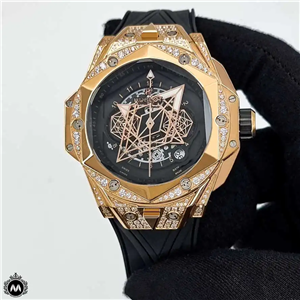 ساعت مردانه هابلوت کهکشانی فول نگین رزگلد Hublot Sang Bleu II 83927 