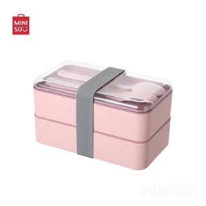 ظرف غذا دو تیکه مینیسو همراه با قاشق و چنگال رنگ صورتی 1000 ml Double-layer Bento Box 1000ml(Pink)