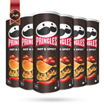 چیپس پرینگلز pringles مدل تند و ادویه ای hot & spicy وزن 165 گرم بسته 6 عددی