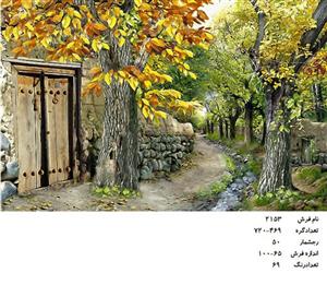 نخ و نقشه تابلو فرش دستبافت طرح کوچه باغ کد ۲۱۵۳